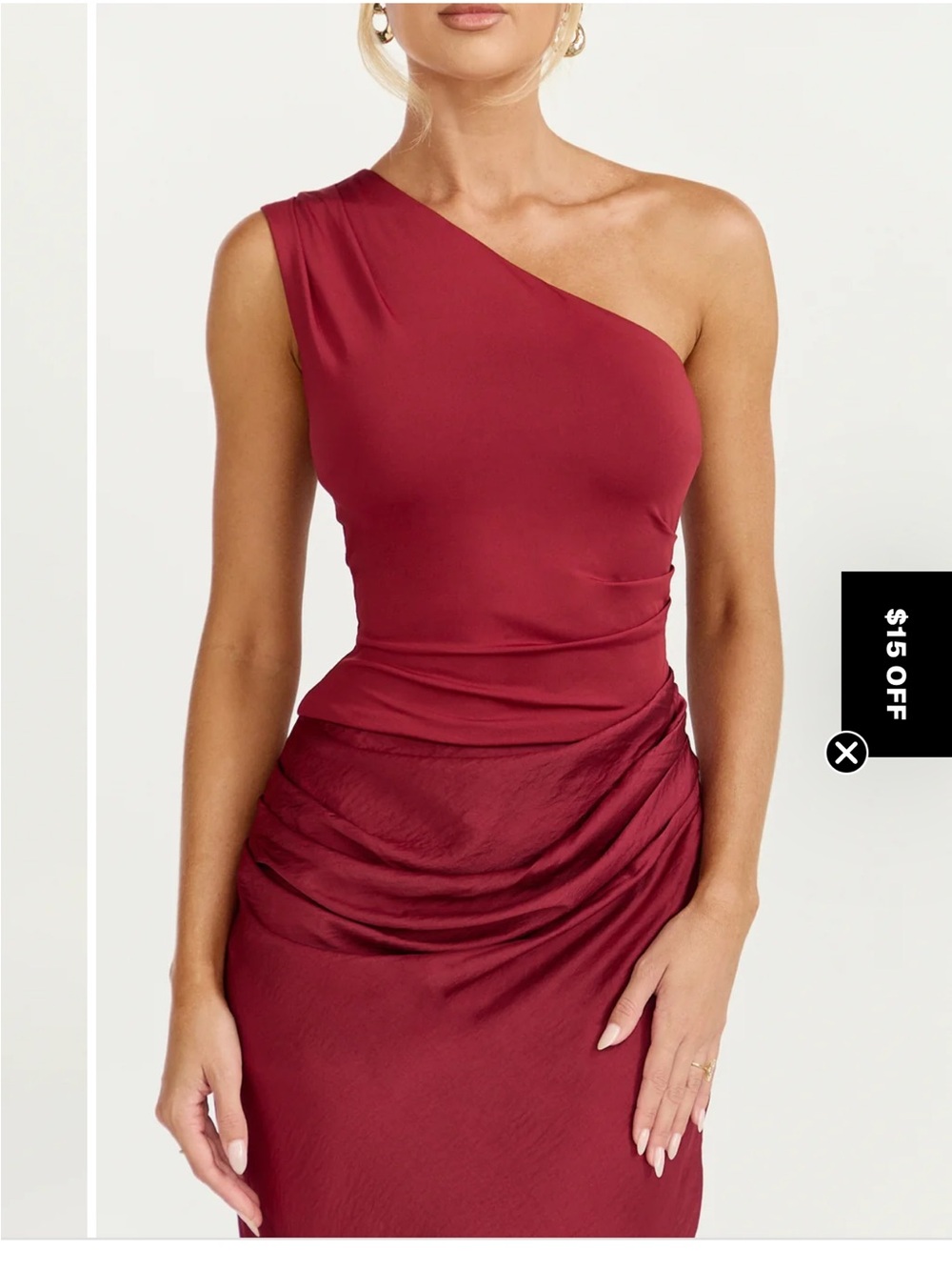 SHOWPO ASTRID MIDI DRESS One-Shoulder Burgundy Evening Dress NWT - Picture 3 of 12
